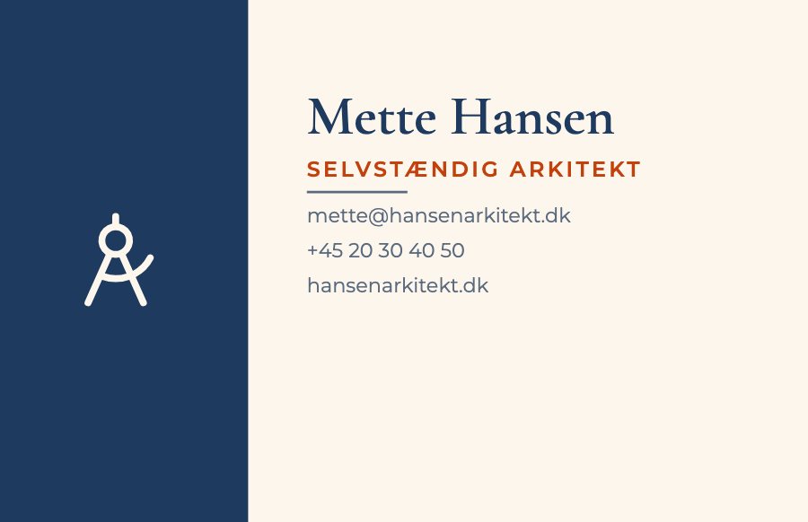 Et visitkort til en arkitekt, lavet af en AI-assistent i HeyMadeIt