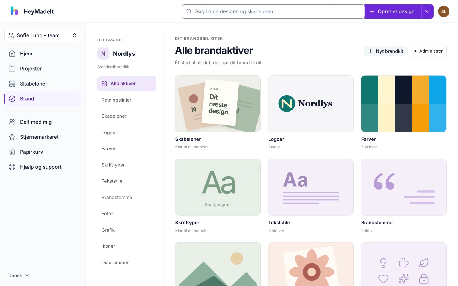 Et brand kit med logoer, farver og skrifttyper