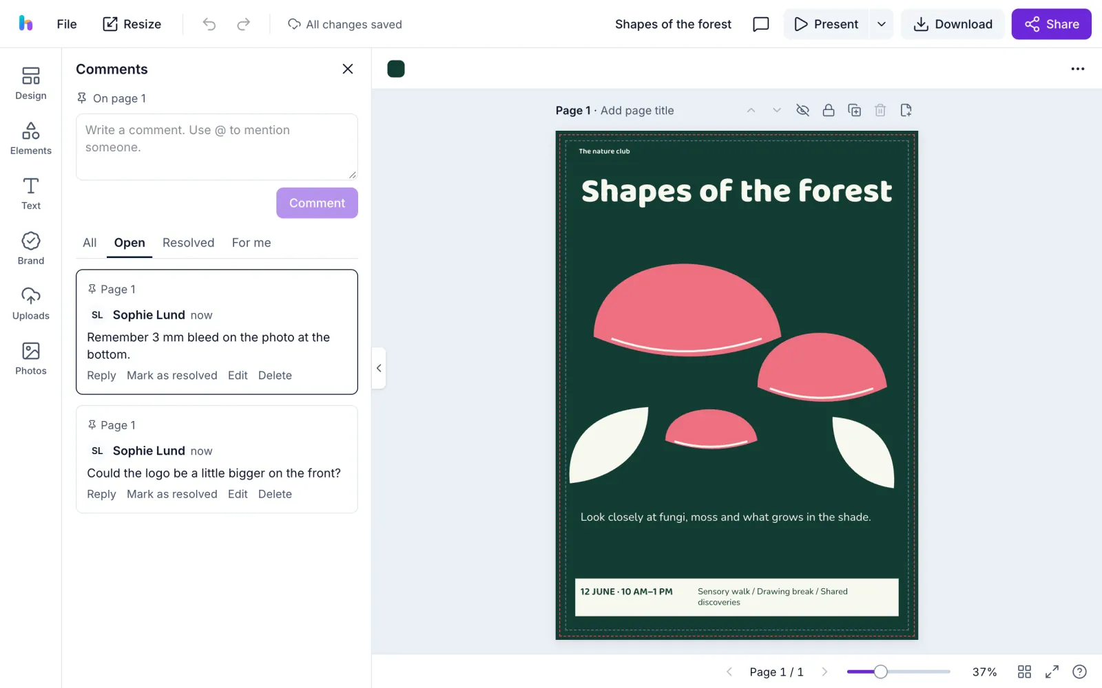 Commenti su un design nell'editor