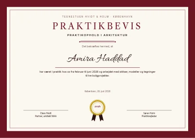 Praktikbevis — tegnestue