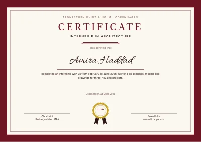 Internship certificate — architecture studio
