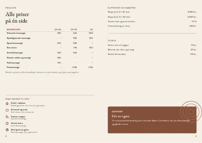 Side 8–9 af Behandlinger og priser for massageklinik – 12 sider