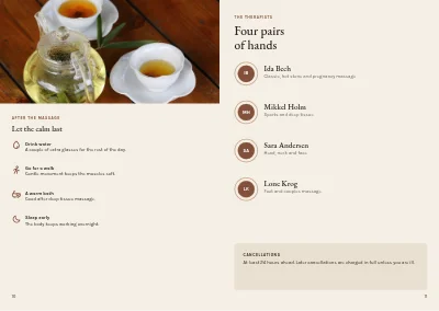 Pages 10–11 of Treatments and prices for a massage clinic – 12 pages