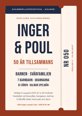 Guldbröllop — festivalbiljett med artistlista