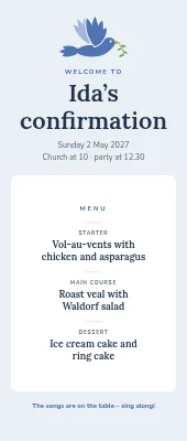 Confirmation roll-up — welcome and menu