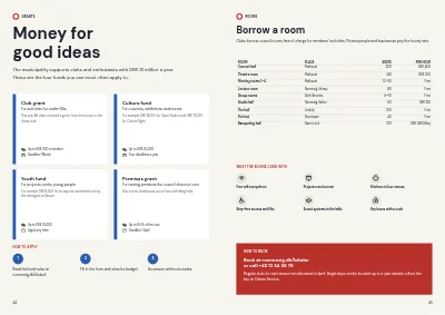 Pages 44–45 of Culture and leisure catalogue for a municipality – 48 pages