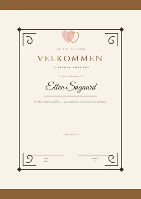 Velkomstbevis — ny baby