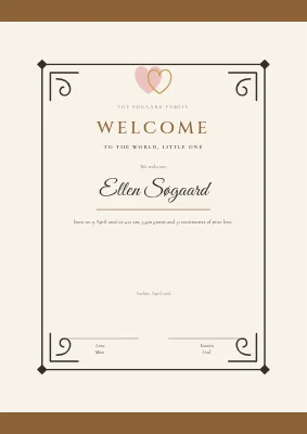 Welcome certificate — new baby