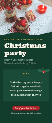 Company Christmas party roll-up — menu and programme