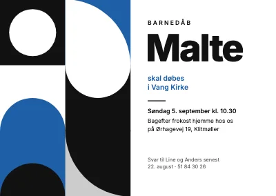 Barnedåb — Bauhaus i sort, hvid og havblå