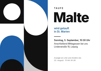 Taufe — Bauhaus in Schwarz, Weiß und Meerblau