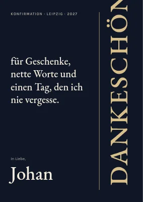 Dankeskarte — goldenes Danke im Hochformat auf Schwarz