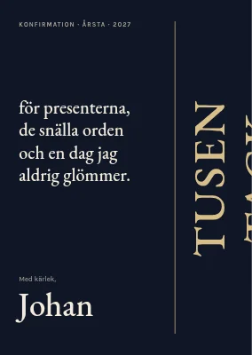 Tackkort — stående guldtack på svart