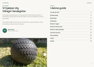 Side 2–3 af Patientguide for fysioterapiklinik – 24 sider