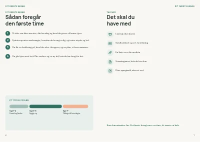 Side 6–7 af Patientguide for fysioterapiklinik – 24 sider