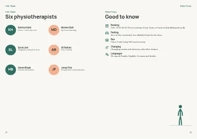 Pages 22–23 of Physiotherapy clinic patient guide – 24 pages