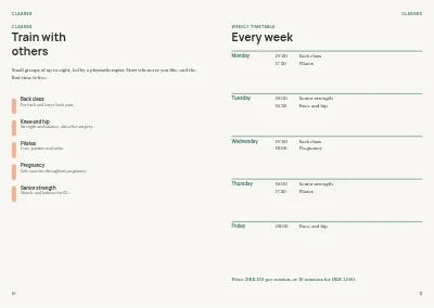 Pages 10–11 of Physiotherapy clinic patient guide – 24 pages