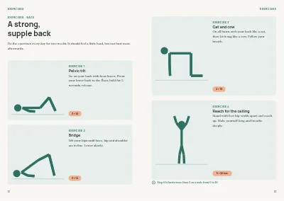 Pages 12–13 of Physiotherapy clinic patient guide – 24 pages
