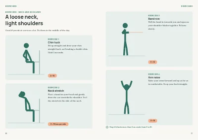 Pages 16–17 of Physiotherapy clinic patient guide – 24 pages