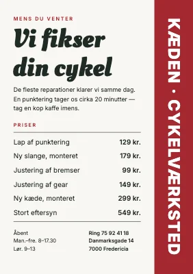 Cykelværksted — prisliste