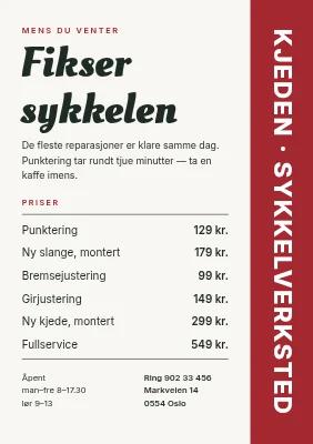 Sykkelverksted — prisliste
