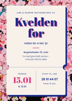 Polterabend — billett på konfetti