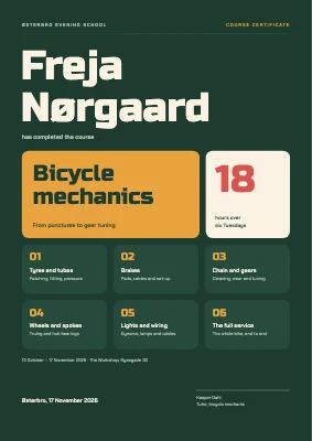 Course certificate — bicycle mechanics