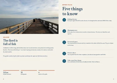 Pages 2–3 of Guide to angling in the fjord – 20 pages