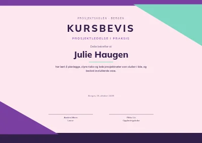 Kursbevis — prosjektledelse