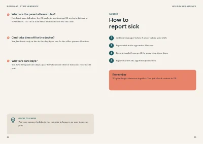 Pages 18–19 of Staff handbook for a mid-size company – 64 pages