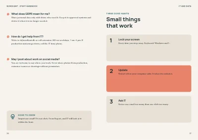 Pages 26–27 of Staff handbook for a mid-size company – 64 pages