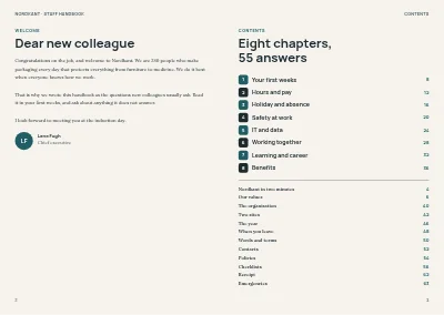 Pages 2–3 of Staff handbook for a mid-size company – 64 pages