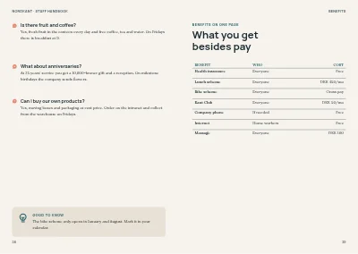 Pages 38–39 of Staff handbook for a mid-size company – 64 pages
