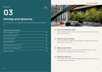 Pages 16–17 of Staff handbook for a mid-size company – 64 pages
