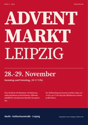Festlicher Markt — riesige Schrift auf Kirschrot