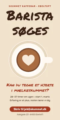 Dørplakat til café — vi søger en barista