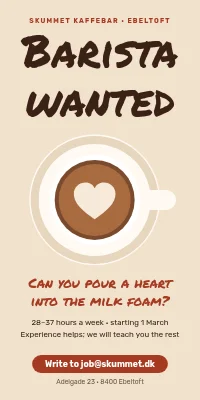 Door poster for a café — barista wanted