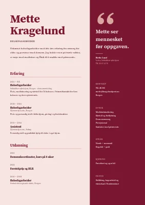 CV for helse- og omsorgsassistent