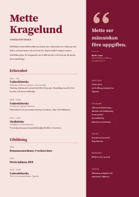 CV för undersköterska