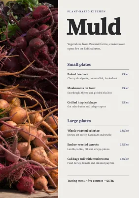 Vegan restaurant — split menu with root vegetables