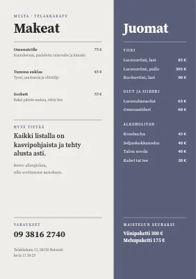 Sivu 2 – Vegaaniravintola — jaettu ruokalista juureksilla