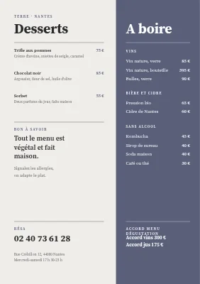 Page 2 de Restaurant végane — menu en deux parties avec légumes racines