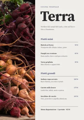 Ristorante vegano — menu diviso con ortaggi a radice
