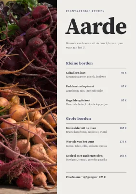 Veganistisch restaurant — tweedelige menukaart met wortelgroenten