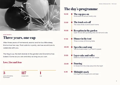 Pages 2–3 of Programme for a graduation party – 8 pages