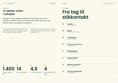 Side 2–3 af Brochure for solcelle- og varmepumpeinstallatør – 20 sider