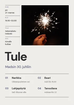 30-vuotissyntymäpäivä — sveitsiläisellä ruudukolla tehty tervetuliaiskyltti