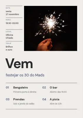 30.º aniversário — cartaz de boas-vindas com grelha suíça