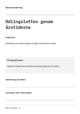 Kolonilotten genom årstiderna — Beslutsprotokoll