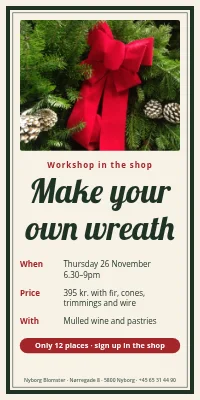Door poster for a florist — workshop, make your own wreath